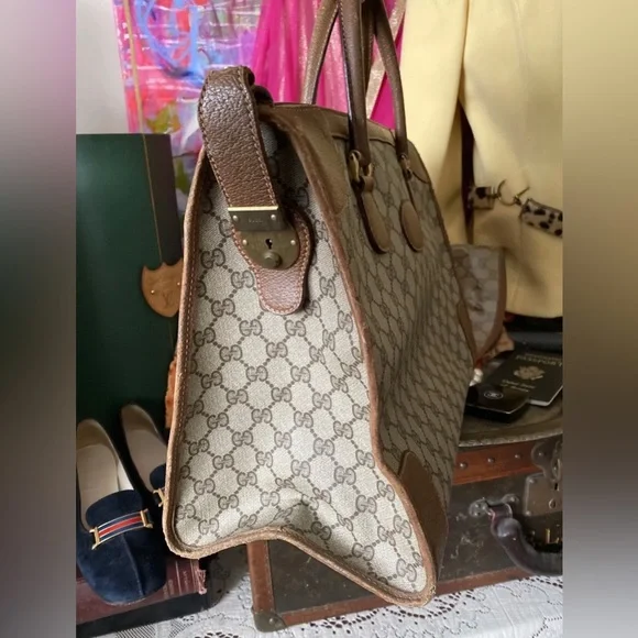 Rare Vintage GUCCI GG Monogram Tote Bag Purse Handbag Carry On Luggage Duffle GG - Picture 2 of 12